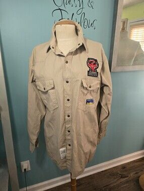 Men's Khaki Work Jacket with Chest Patches